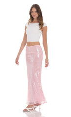 Sequin Maxi Skirt in Pink