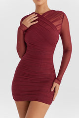 Mistress Rocks Wine Gathered Mini Dress - SALE