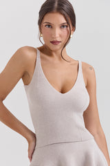 Fern Biscuit Wool Cashmere Ribbed Flounce Mini Skirt