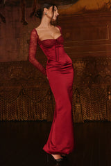 Perdi Berry Satin Maxi Dress with Corset