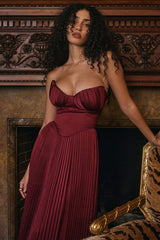 Marcella Berry Pleated Satin Maxi Dress