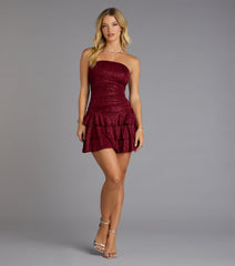 Glitter Rush Strapless Ruffle Mini Dress