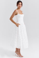 Francine White Broderie Anglais Midi Skirt