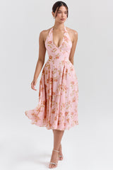Solada English Vintage Rose Print Georgette Halter Sundress