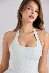 Sasha Pistachio Stretch Cotton Halter Neck Mini Dress