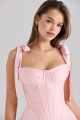 Leia Pink Chiffon Tie Strap Midi Dress