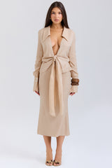 Nevaeh Almond Plunge Shirt Midi Dress