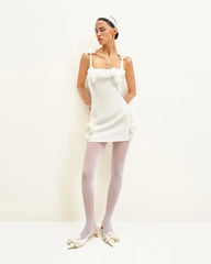 Elaina White Rosette Applique Mini Dress - White