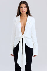 Hope White Draped Tie Front Shirt