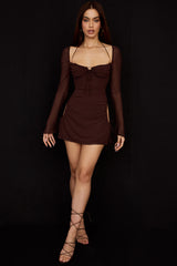 Baby Chocolate Chiffon Cutout Halter Mini Dress