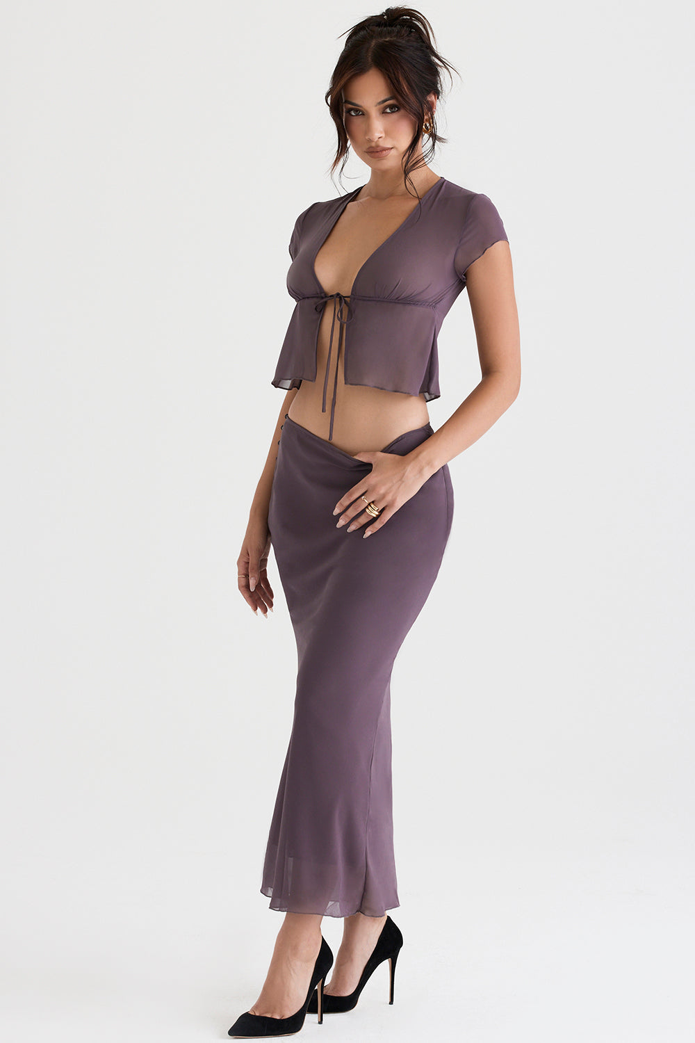 Dyana Dark Mauve Bias Cut Maxi Skirt