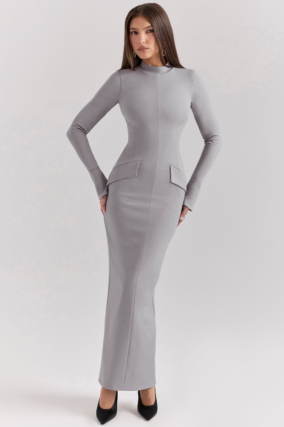 Marie-Louise Light Grey Bodycon Maxi Dress