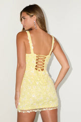 Dazzling Forever Yellow Sequin Beaded Bodycon Mini Dress