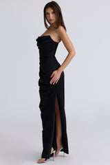 Adrienne Black Satin Strapless Corset Maxi