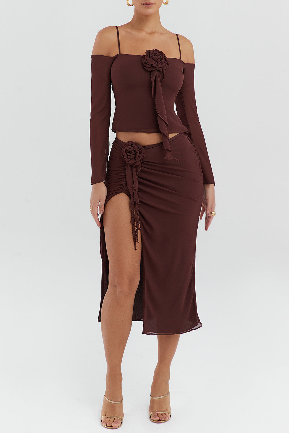 Mistress Rocks Walnut Floral Embellished Midi Skirt - SALE