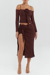 Mistress Rocks Walnut Floral Embellished Midi Skirt - SALE