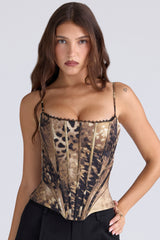 Cadie Gold Leopard Print Satin Corset Top