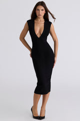 The Super Plunge Black Bandage Midi Dress