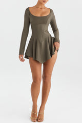 Mistress Rocks Moss Asymmetric Mini Dress - SALE