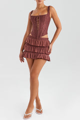 Mistress Rocks Coffee Bean Layered Mini Skirt - SALE