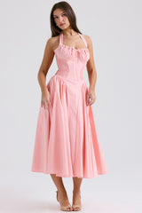 Adabella Rose Pink Cotton Halter Midi Sundress