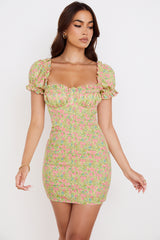 Tanaya Vintage Floral Puff Sleeve Mini Dress