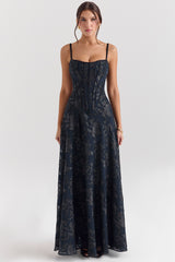 Esme Midnight Blue Lurex Chiffon Maxi Dress