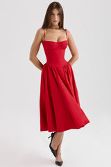 Samaria Red Gathered Midi Dress