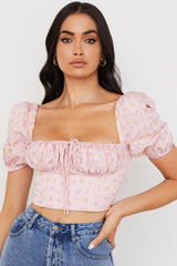 Arianna Pink Floral Puff Sleeve Corset