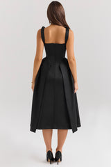 Paloma Black Satin Twist Strap Midi Dress - SALE