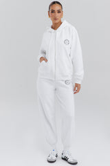 Mirage White Cotton Fleece-Back Zip Through Hoodie
