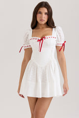Jana White Broderie Anglaise Puff Sleeve Mini Dress