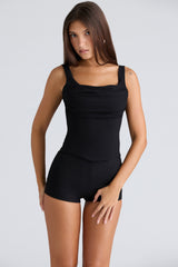The Drape Neck Black Corset Top