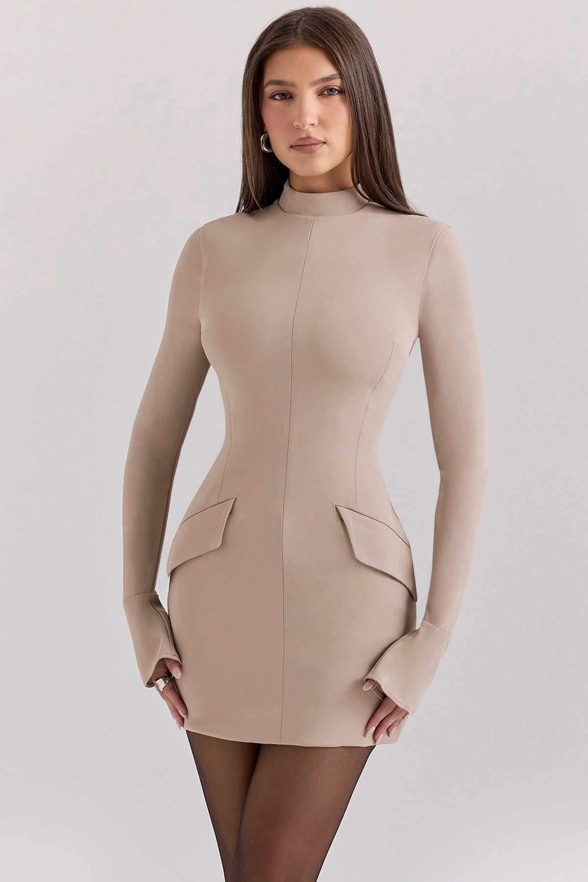 Mahalia Taupe Long Sleeve Mini Dress