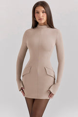 Mahalia Taupe Long Sleeve Mini Dress