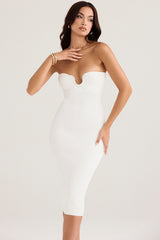 Oriana White Ribbed Knit Strapless Midi Dress