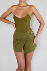 Mistress Rocks Avocado Asymmetric Cargo Mini Skirt - SALE