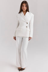 Hayden White Wide Leg High Waist Tailored Trousers