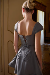 Cheri French Grey Fitted Mini Dress with Voluminous Skirt - SALE