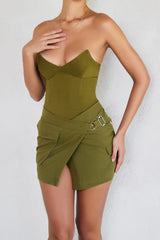 Mistress Rocks Avocado Asymmetric Cargo Mini Skirt - SALE