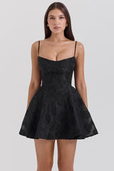 Serenita Black Floral Lace Back Mini Dress