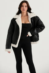 Madden Black Vegan Shearling Aviator Jacket