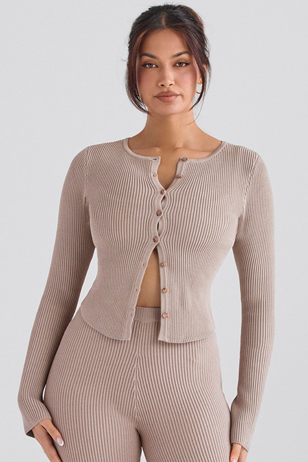 Sylvia Taupe Ribbed Knit Cardigan - SALE