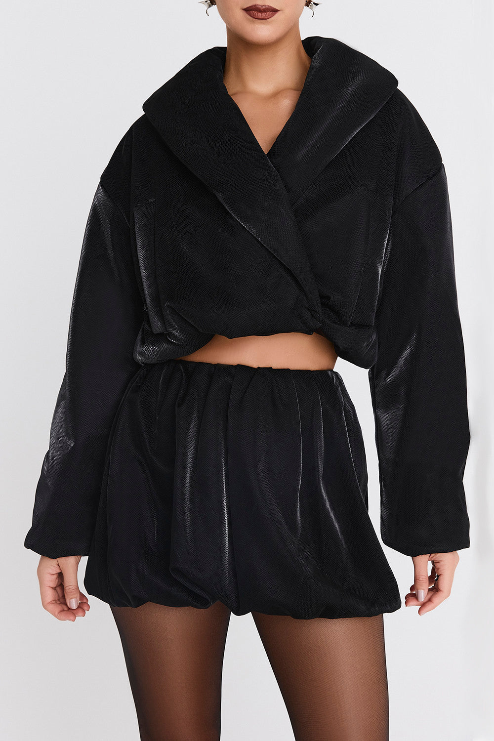 Mistress Rocks Black Vegan leather Puff Ball Skirt - SALE