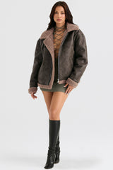 Madden Army Green Vegan Shearling Aviator Jacket