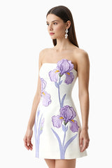 Slipper Orchid Appliqué Mini Dress - White