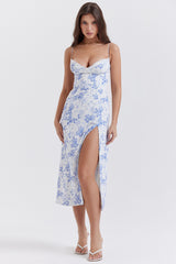 Charlotte Blue Print Corset Midi Dress