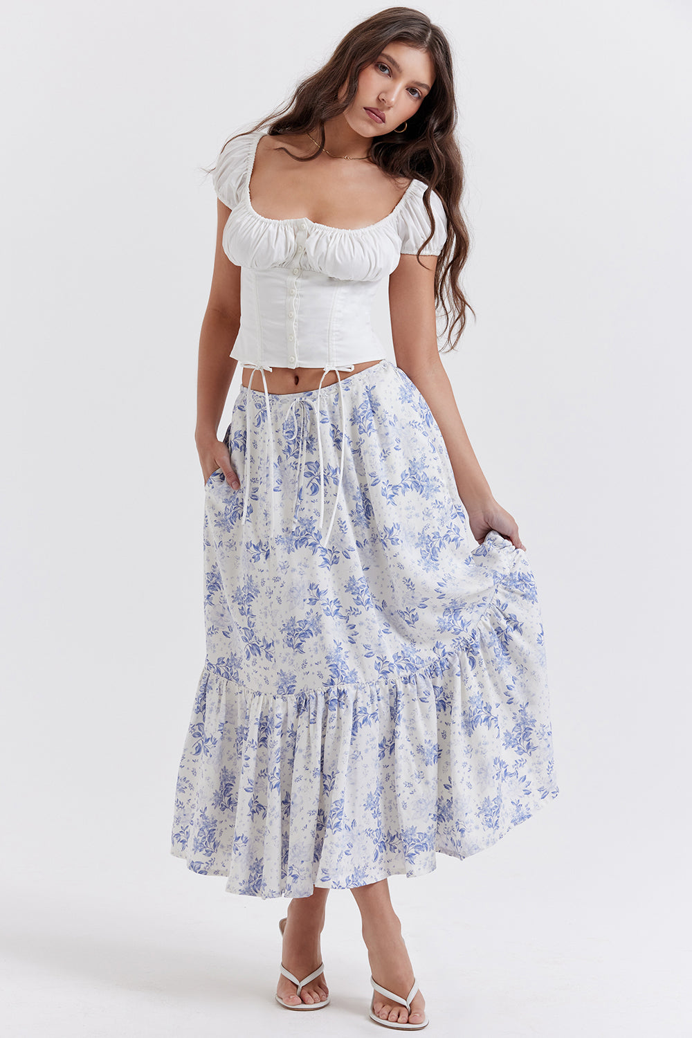 Aitana Blue Print Midi Skirt