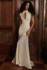 Raphaella Butter Yellow Keyhole Maxi Dress