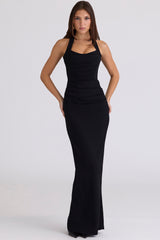 Sahar Black Scuplting Halter Neck Maxi Dress